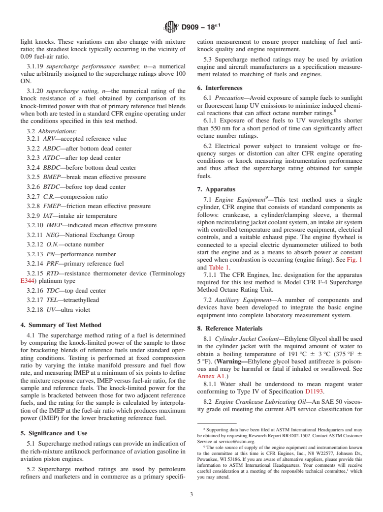 ASTM D909-18e1 - Standard Test Method for Supercharge Rating of Spark-Ignition Aviation Gasoline