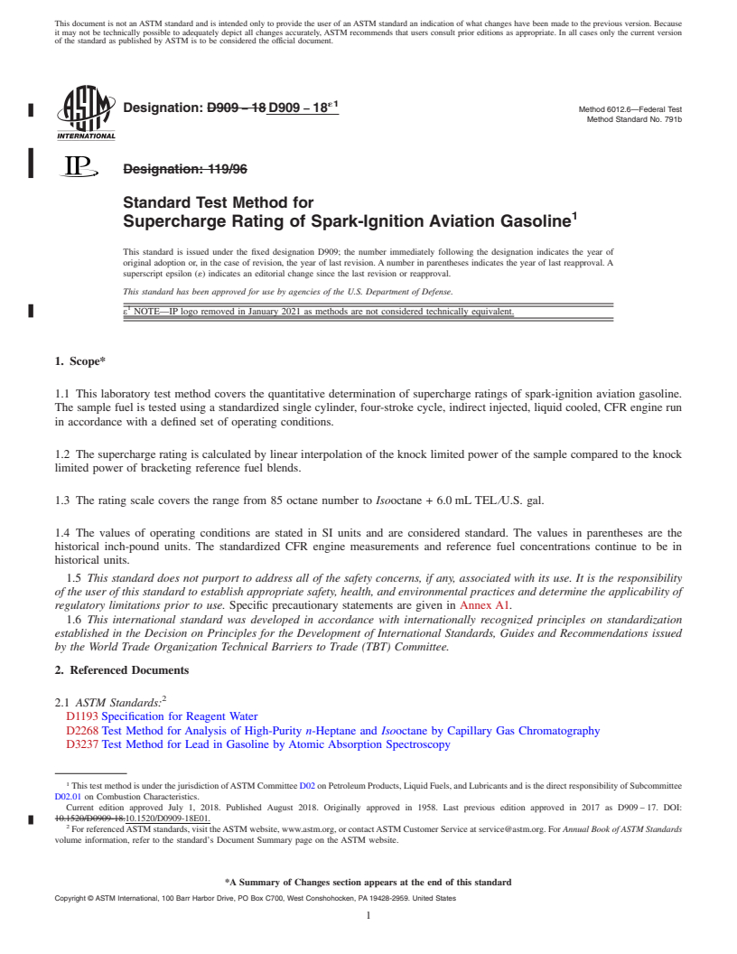 REDLINE ASTM D909-18e1 - Standard Test Method for Supercharge Rating of Spark-Ignition Aviation Gasoline