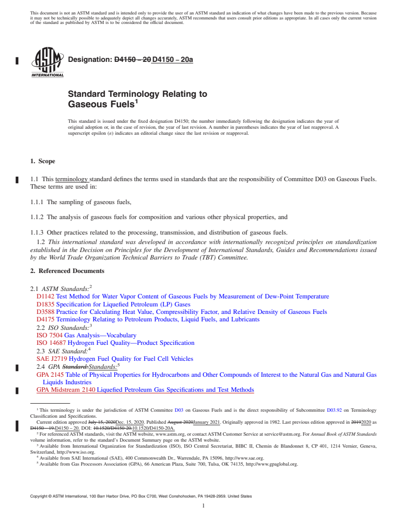 REDLINE ASTM D4150-20a - Standard Terminology Relating to  Gaseous Fuels