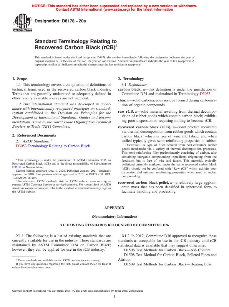 ASTM D8178-20a - Standard Terminology Relating to Recovered Carbon Black (rCB)