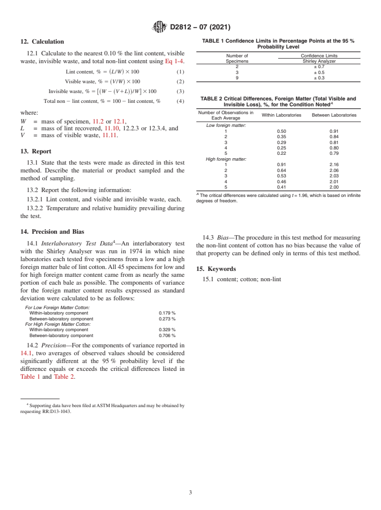 ASTM D2812-07(2021) - Standard Test Method for  Non-Lint Content of Cotton