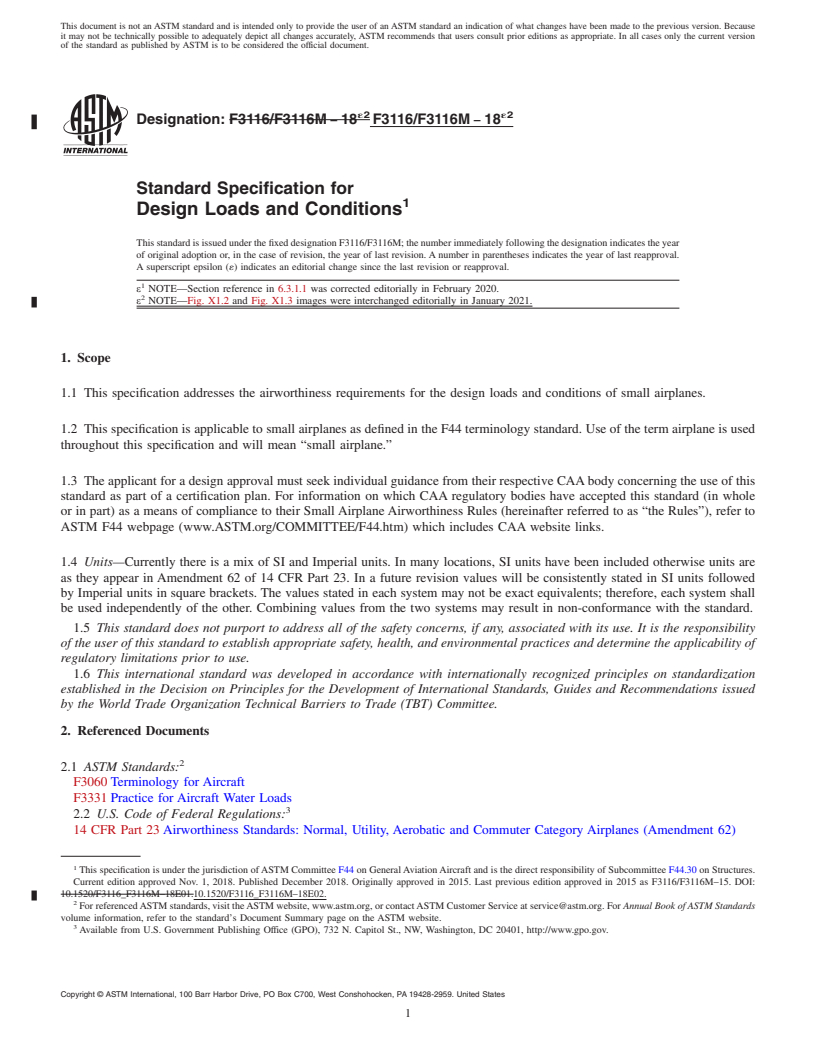 REDLINE ASTM F3116/F3116M-18e2 - Standard Specification for Design Loads and Conditions