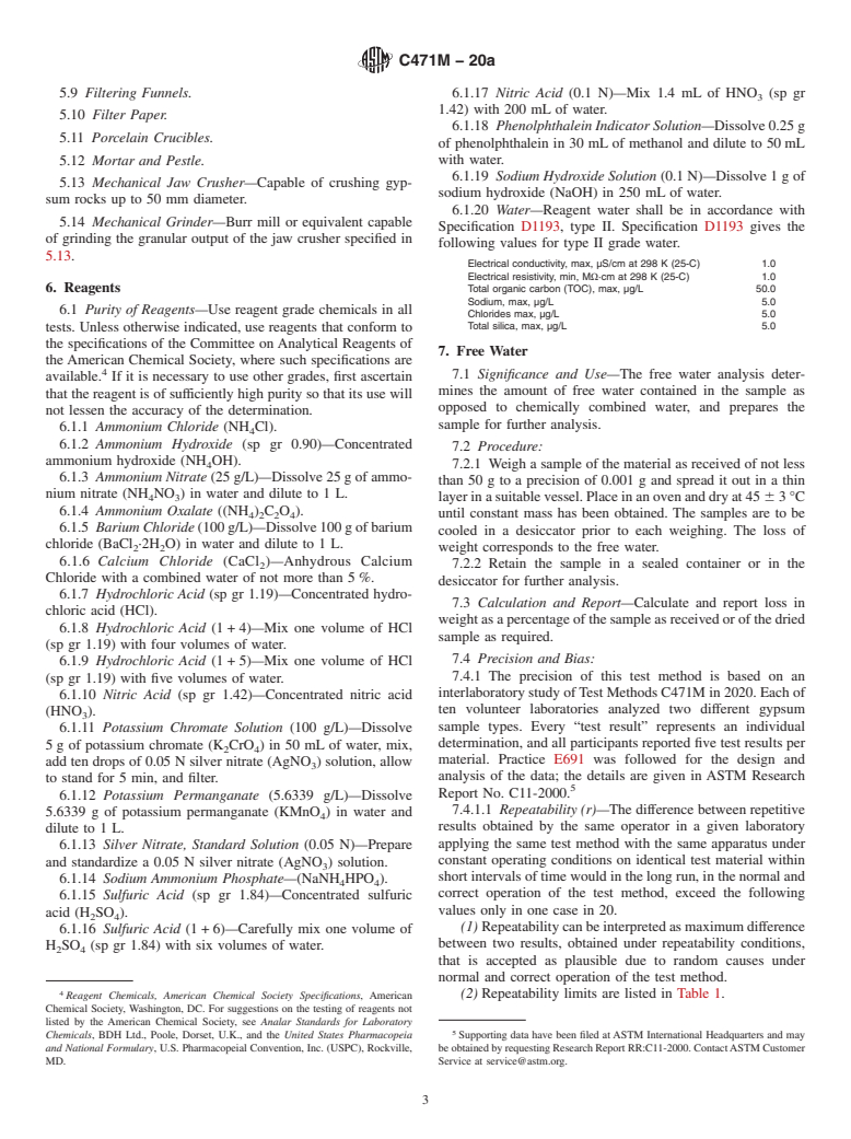 ASTM C471M-20a - Standard Test Methods for  Chemical Analysis of Gypsum and Gypsum Products (Metric)