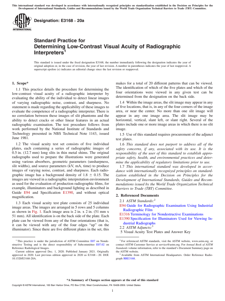 ASTM E3168-20a - Standard Practice for Determining Low-Contrast Visual Acuity of Radiographic Interpreters