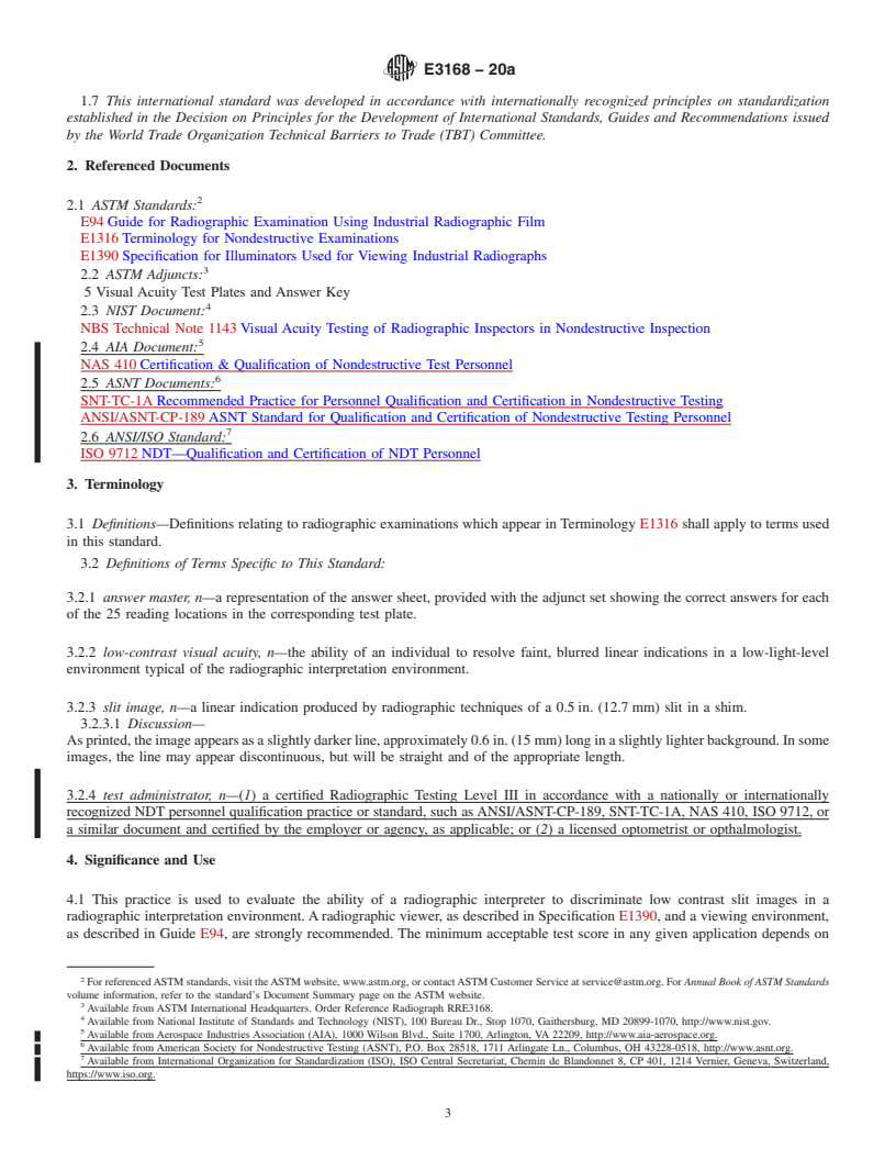 REDLINE ASTM E3168-20a - Standard Practice for Determining Low-Contrast Visual Acuity of Radiographic Interpreters