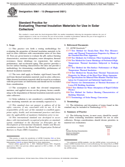 ASTM E861-13(2021) ASTM E861-13(2021) - Standard Practice for Evaluating Thermal Insulation Materials for Use in Solar Collectors - Page 1 preview