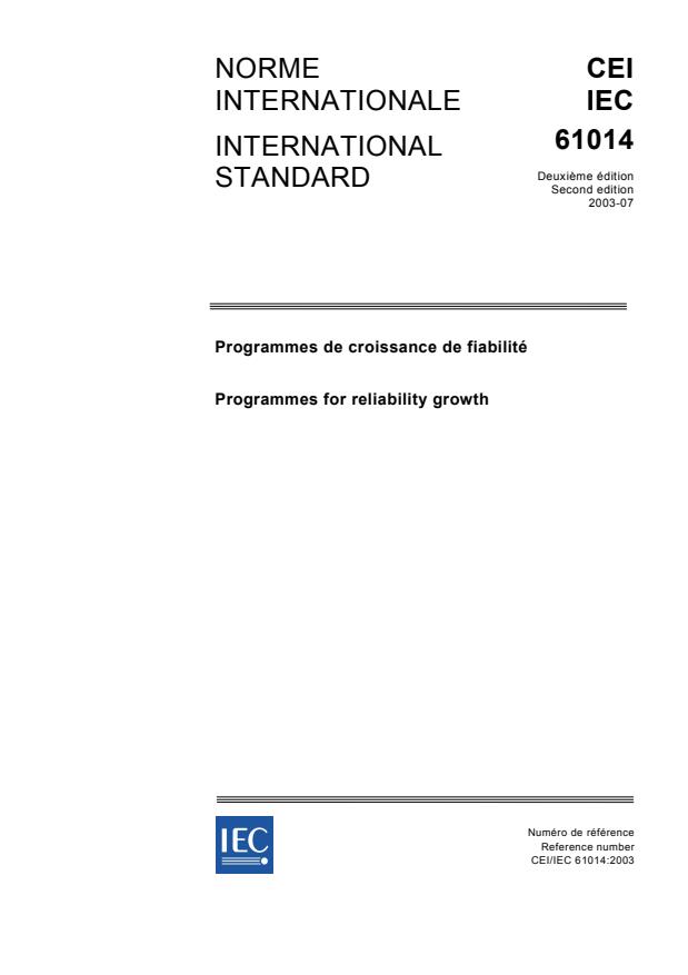 IEC 61014:2003 - Programmes for reliability growth