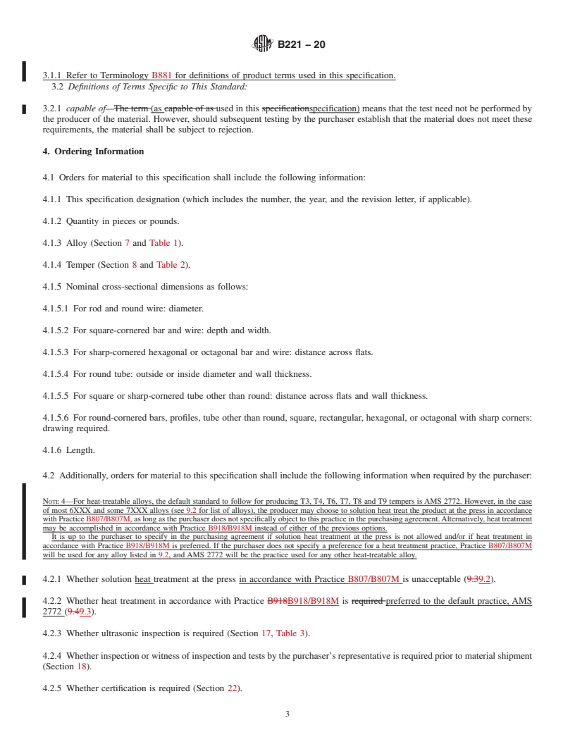 REDLINE ASTM B221-20 - Standard Specification for  Aluminum and Aluminum-Alloy Extruded Bars, Rods, Wire, Profiles,  and Tubes