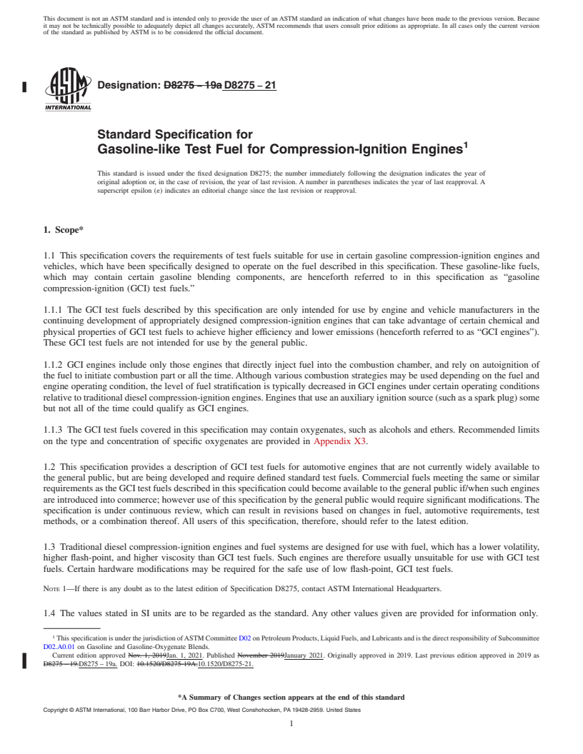 REDLINE ASTM D8275-21 - Standard Specification for Gasoline-like Test Fuel for Compression-Ignition Engines