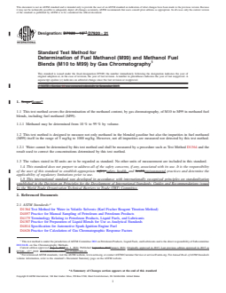 ASTM D7920-21 REDLINE ASTM D7920-21 - Standard Test Method for Determination of Fuel Methanol (M99) and Methanol Fuel Blends (M10 to M99) by Gas Chromatography - Page 1 preview