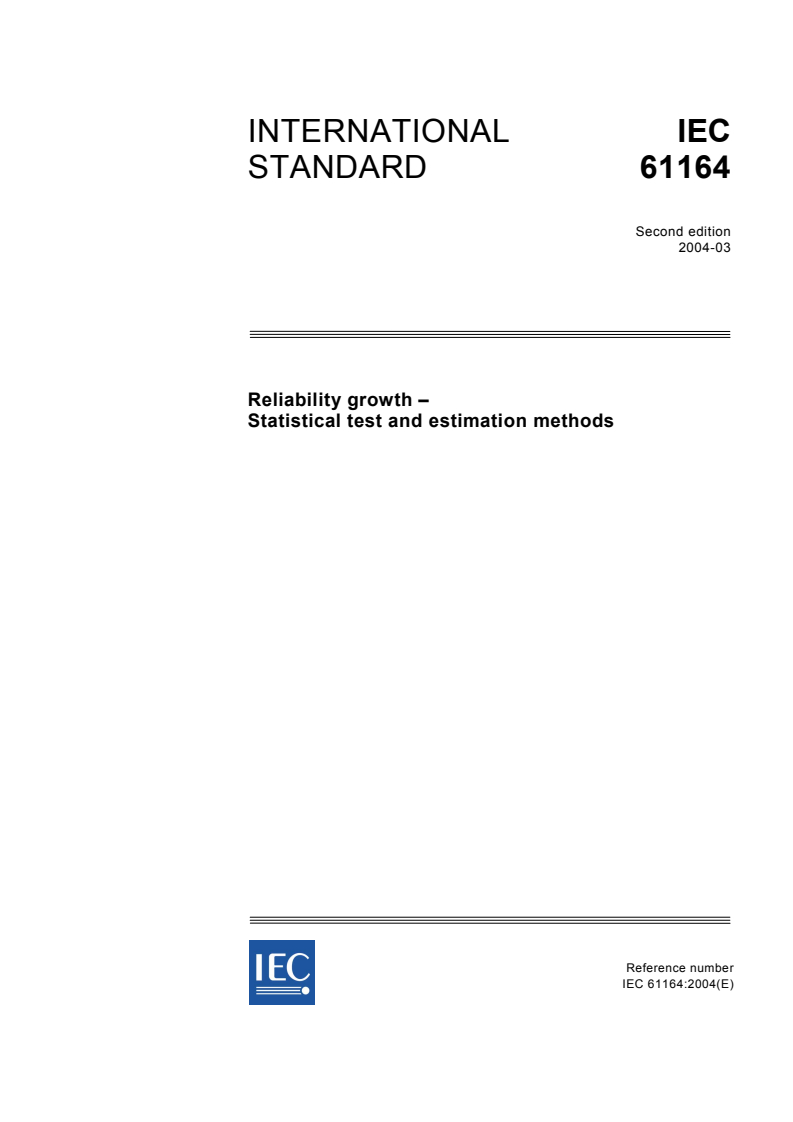 IEC 61164:2004 - Reliability growth - Statistical test and estimation methods
Released:3/24/2004
Isbn:2831874297