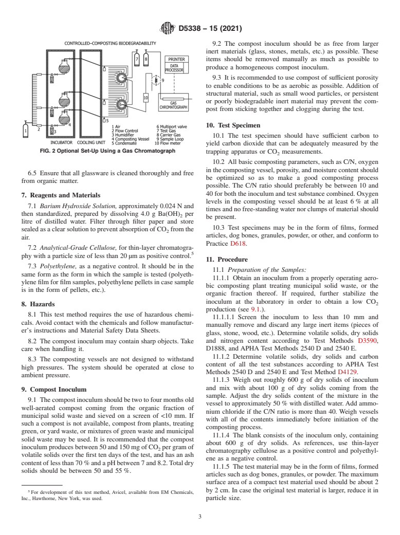 ASTM D5338-15(2021) - Standard Test Method for Determining Aerobic Biodegradation of Plastic Materials Under  Controlled Composting Conditions, Incorporating Thermophilic Temperatures