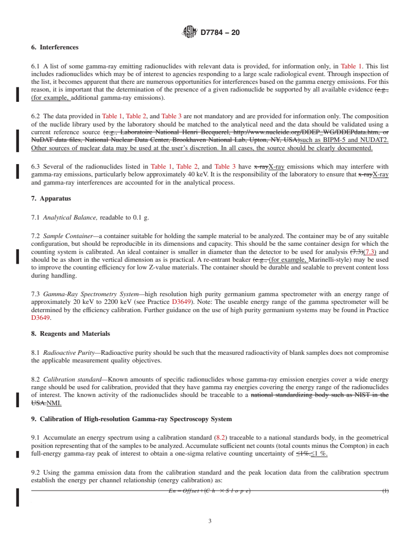 REDLINE ASTM D7784-20 - Standard Practice for the Rapid Assessment of Gamma-ray Emitting Radionuclides in Environmental  Media by Gamma Spectrometry