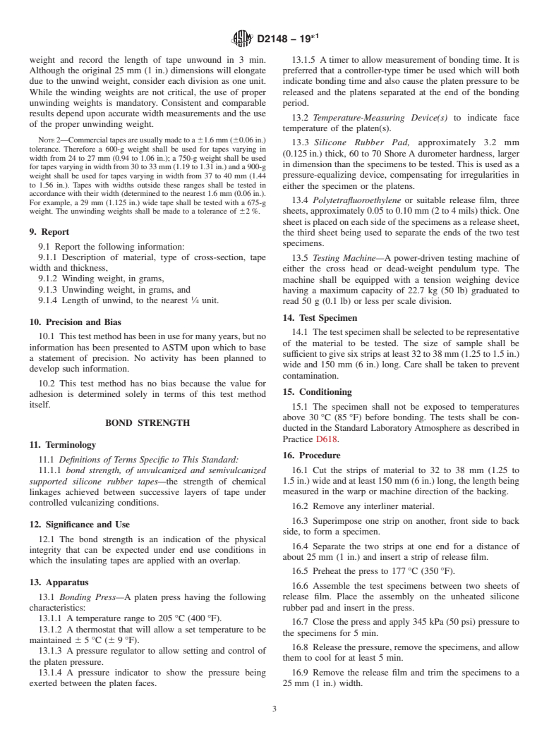 ASTM D2148-19e1 - Standard Test Methods for  Bondable Silicone Rubber Tapes Used for Electrical Insulation