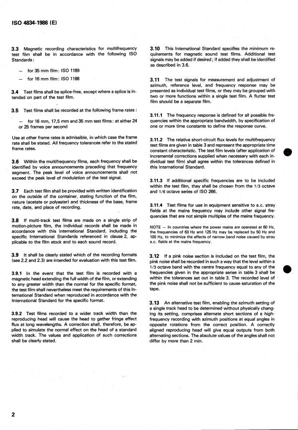 ISO 4834:1986 ISO 4834:1986 - Cinematography -- Magnetic sound test films excluding striped release prints -- Basic technical characteristics - Page 4 preview