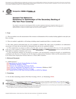 ASTM D3936-21 REDLINE ASTM D3936-21 - Standard Test Method for Resistance to Delamination of the Secondary Backing of Pile Yarn Floor Covering - Page 1 preview