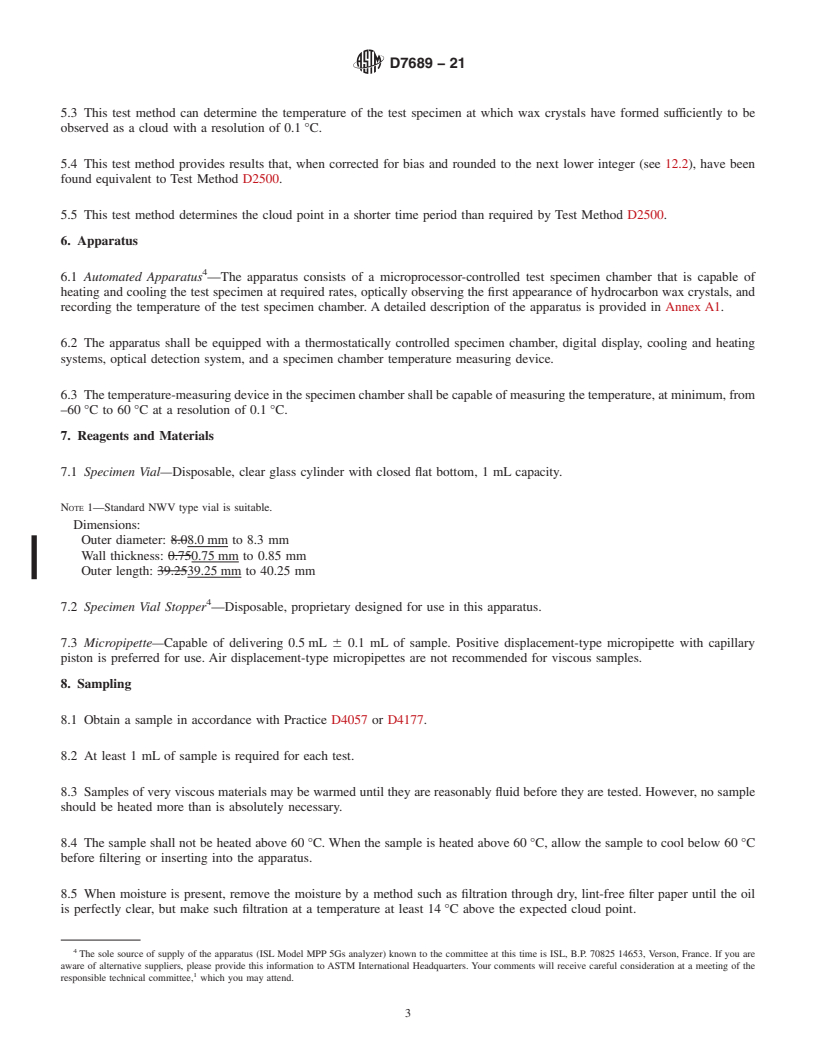 REDLINE ASTM D7689-21 - Standard Test Method for  Cloud Point of Petroleum Products and Liquid Fuels (Mini Method)