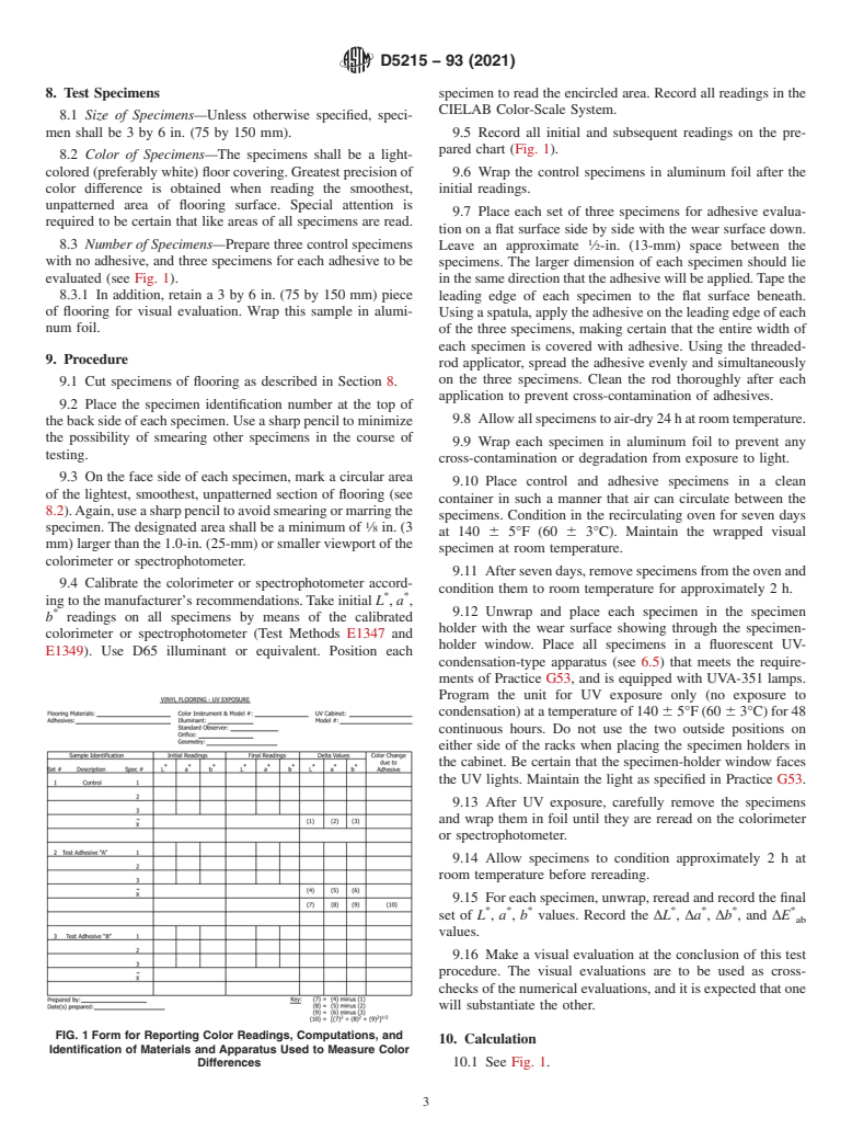 ASTM D5215-93(2021) - Standard Test Method for  Instrumental Evaluation of Staining of Vinyl Flooring by Adhesives