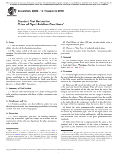 ASTM D2392-15(2021) ASTM D2392-15(2021) - Standard Test Method for Color of Dyed Aviation Gasolines - Page 1 preview