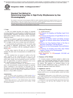 ASTM D5060-12(2021)e1 ASTM D5060-12(2021)e1 - Standard Test Method for Determining Impurities in High-Purity Ethylbenzene by Gas Chromatography - Page 1 preview