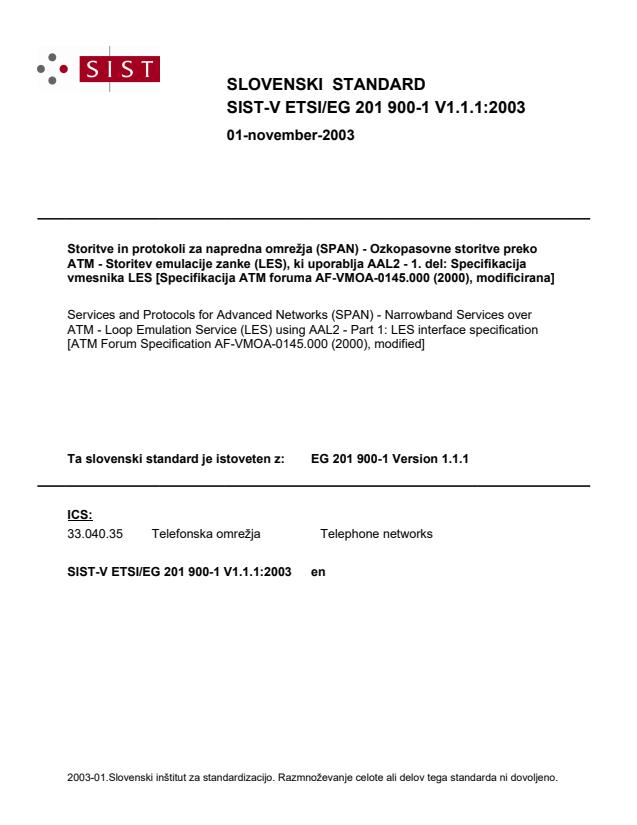 V ETSI/EG 201 900-1 V1.1.1:2003