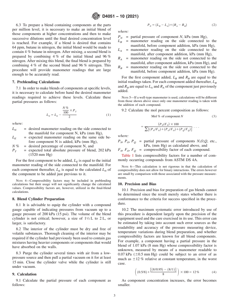 ASTM D4051-10(2021) - Standard Practice for  Preparation of Low-Pressure Gas Blends