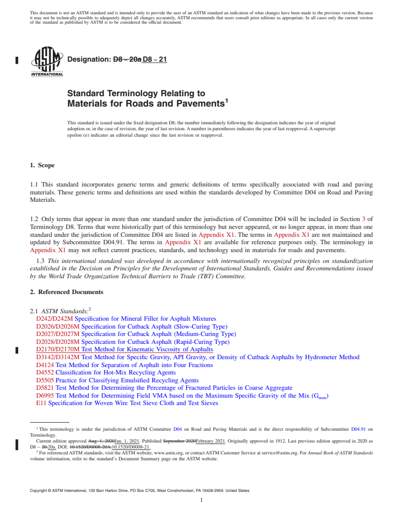 REDLINE ASTM D8-21 - Standard Terminology Relating to Materials for Roads and Pavements