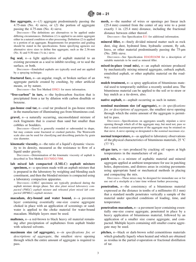 ASTM D8-21 - Standard Terminology Relating to Materials for Roads and Pavements