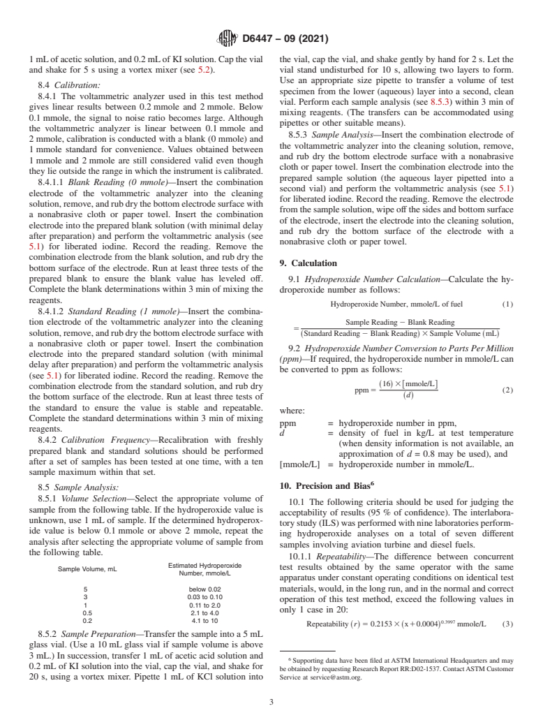 ASTM D6447-09(2021) - Standard Test Method for  Hydroperoxide Number of Aviation Turbine Fuels by Voltammetric  Analysis