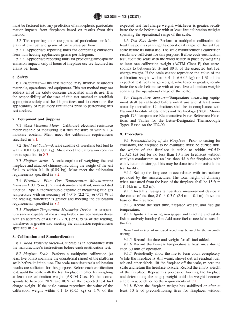 ASTM E2558-13(2021) - Standard Test Method for Determining Particulate Matter Emissions from Fires in Wood-Burning  Fireplaces