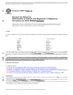 ASTM E372-21 REDLINE ASTM E372-21 - Standard Test Method for Determination of Calcium and Magnesium in Magnesium Ferrosilicon by EDTA Titrimetry - Page 1 preview