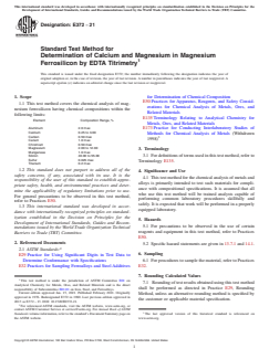 ASTM E372-21 ASTM E372-21 - Standard Test Method for Determination of Calcium and Magnesium in Magnesium Ferrosilicon by EDTA Titrimetry - Page 1 preview
