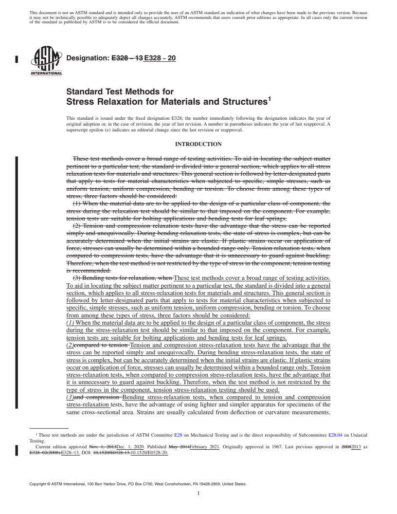 REDLINE ASTM E328-20 - Standard Test Methods for  Stress Relaxation for Materials and Structures