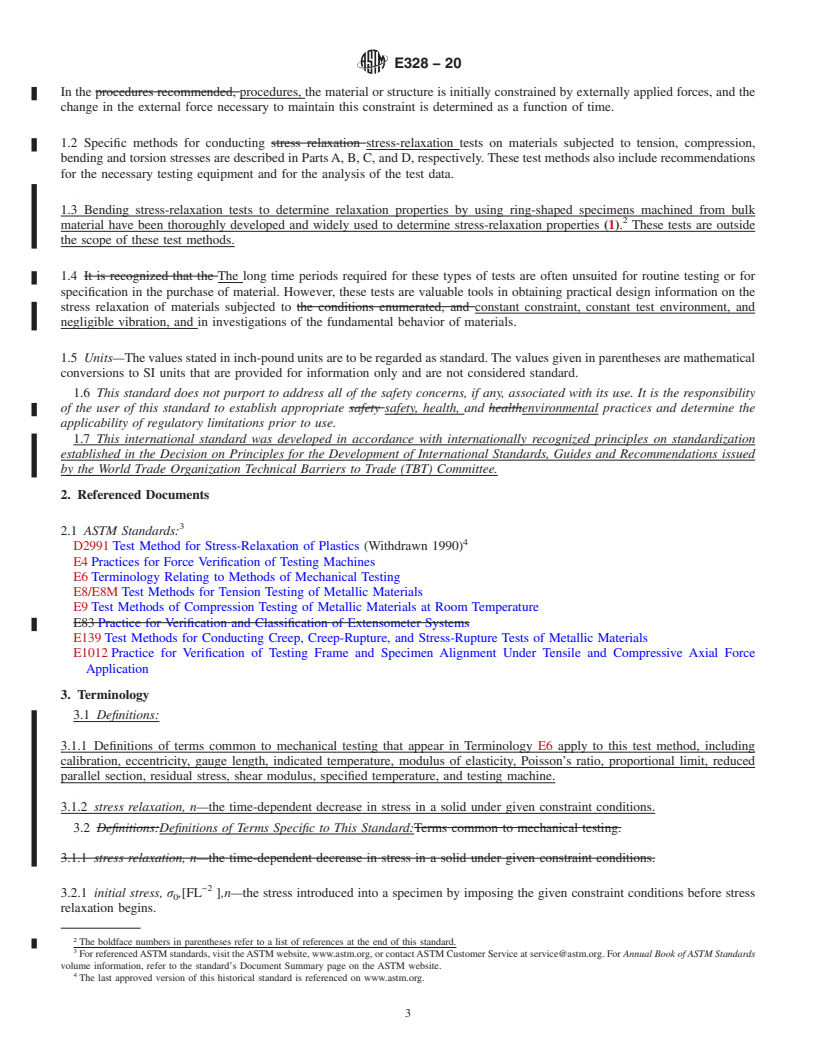 REDLINE ASTM E328-20 - Standard Test Methods for  Stress Relaxation for Materials and Structures