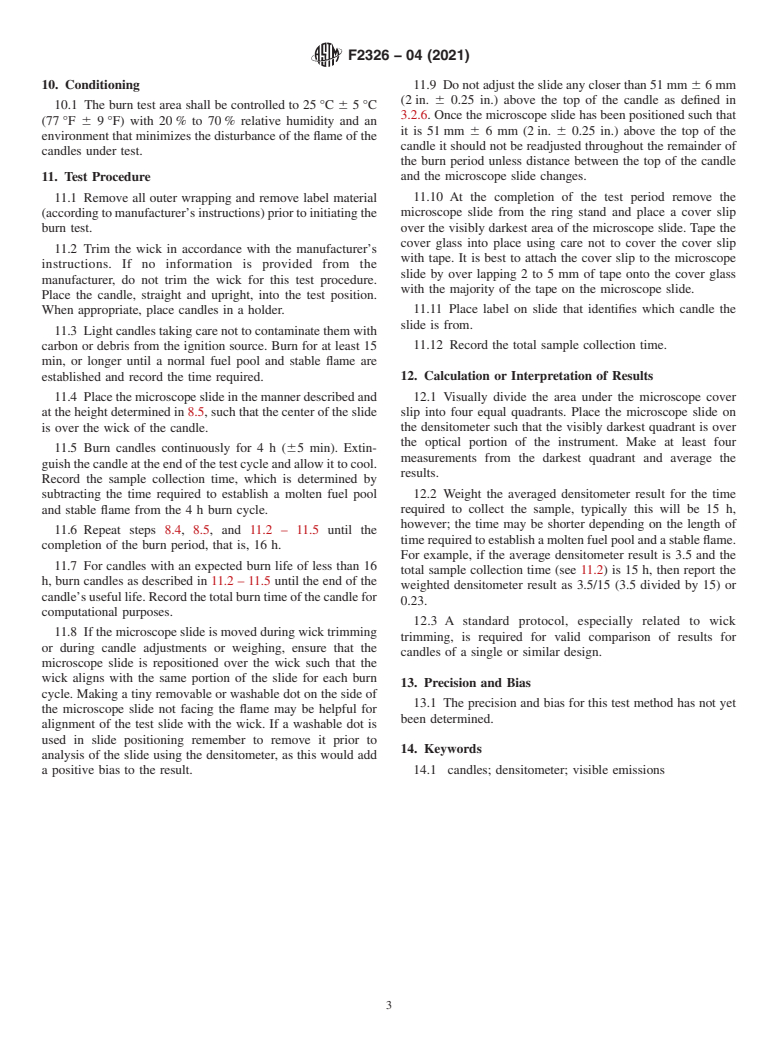 ASTM F2326-04(2021) - Standard Test Method for Collection and Analysis of Visible Emissions from Candles as  They Burn