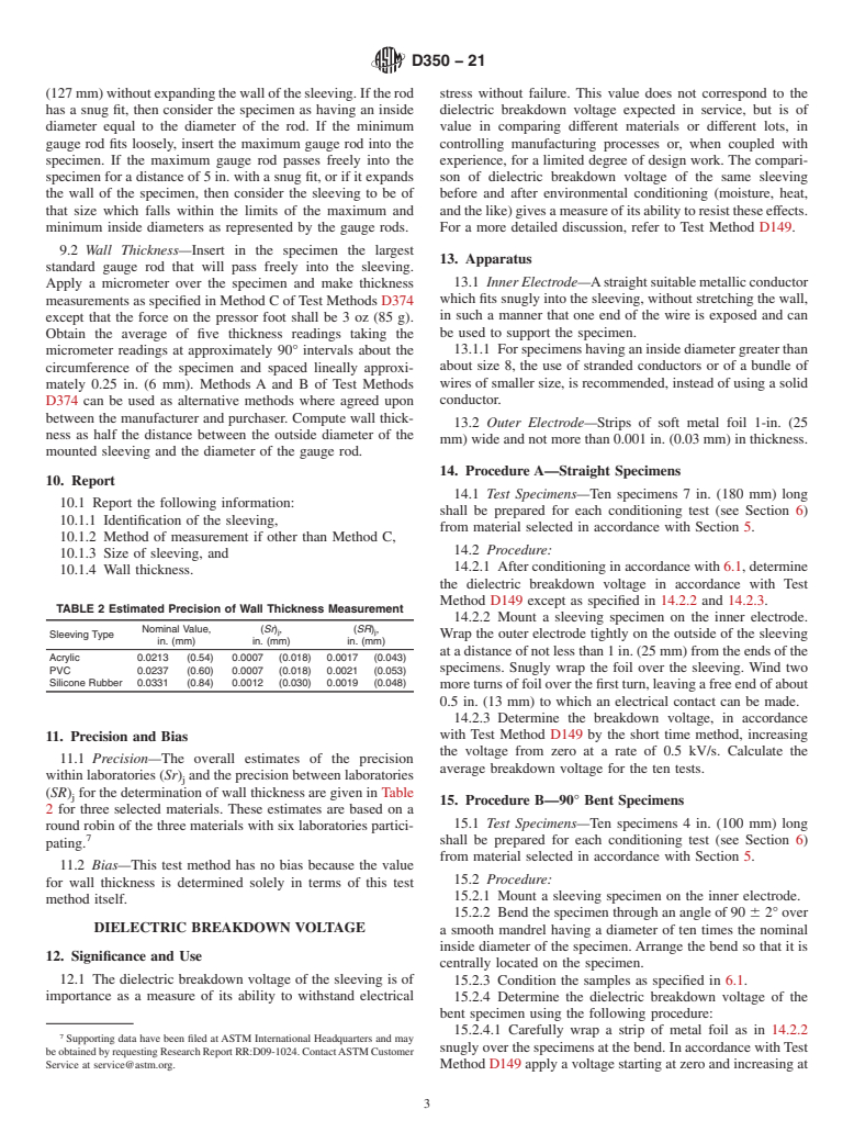 ASTM D350-21 - Standard Test Methods for  Flexible Treated Sleeving Used for Electrical Insulation