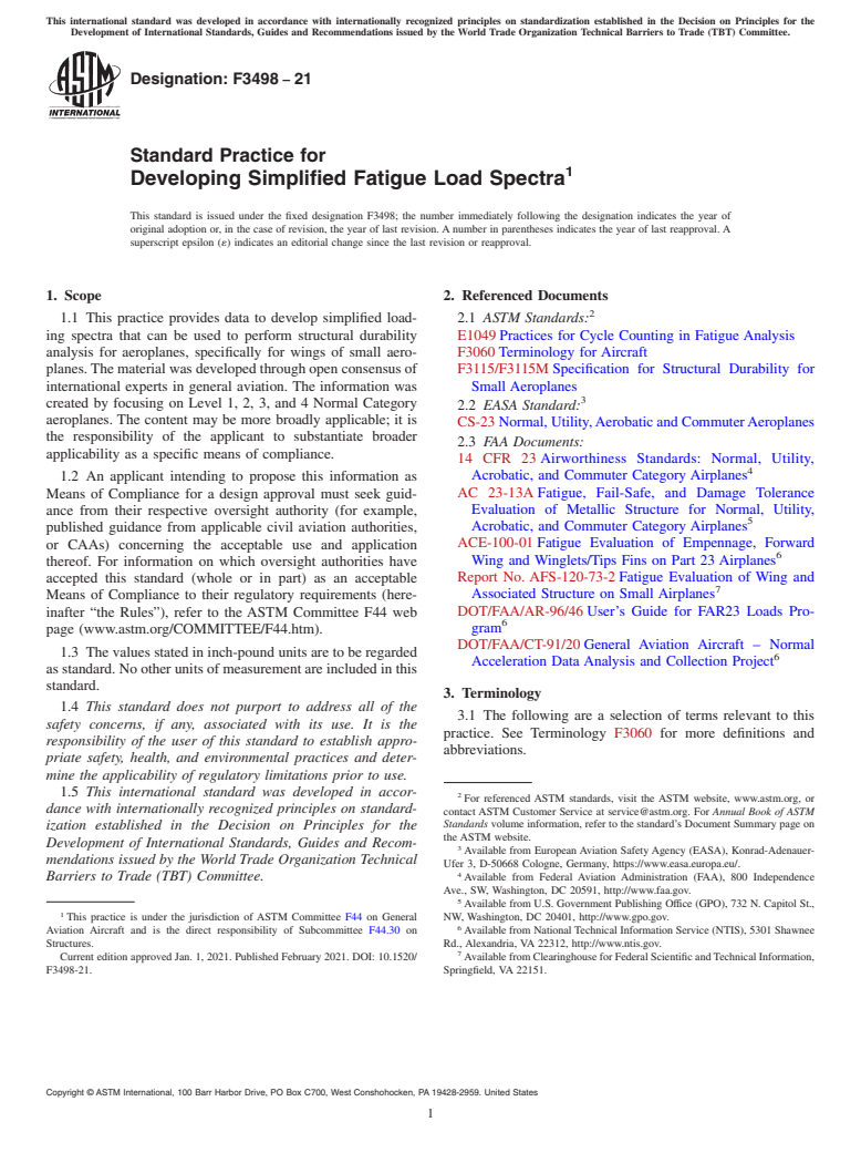 ASTM F3498-21 - Standard Practice for Developing Simplified Fatigue Load Spectra