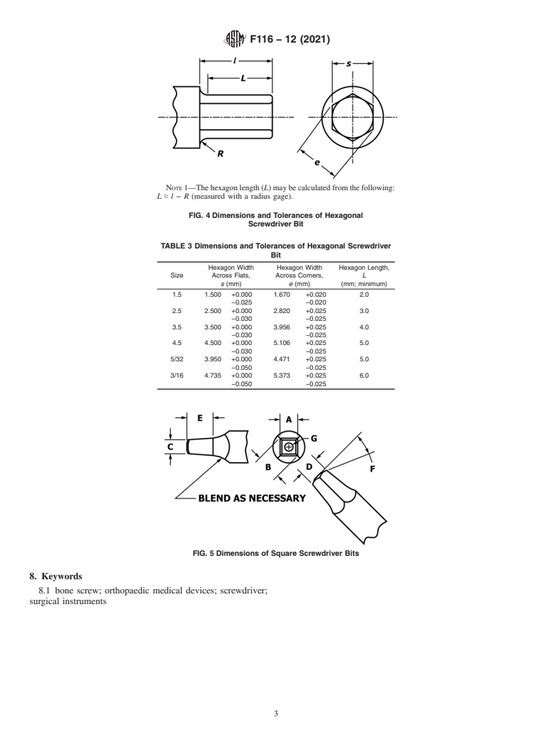 ASTM F116-12(2021) - Standard Specification for Medical Screwdriver Bits