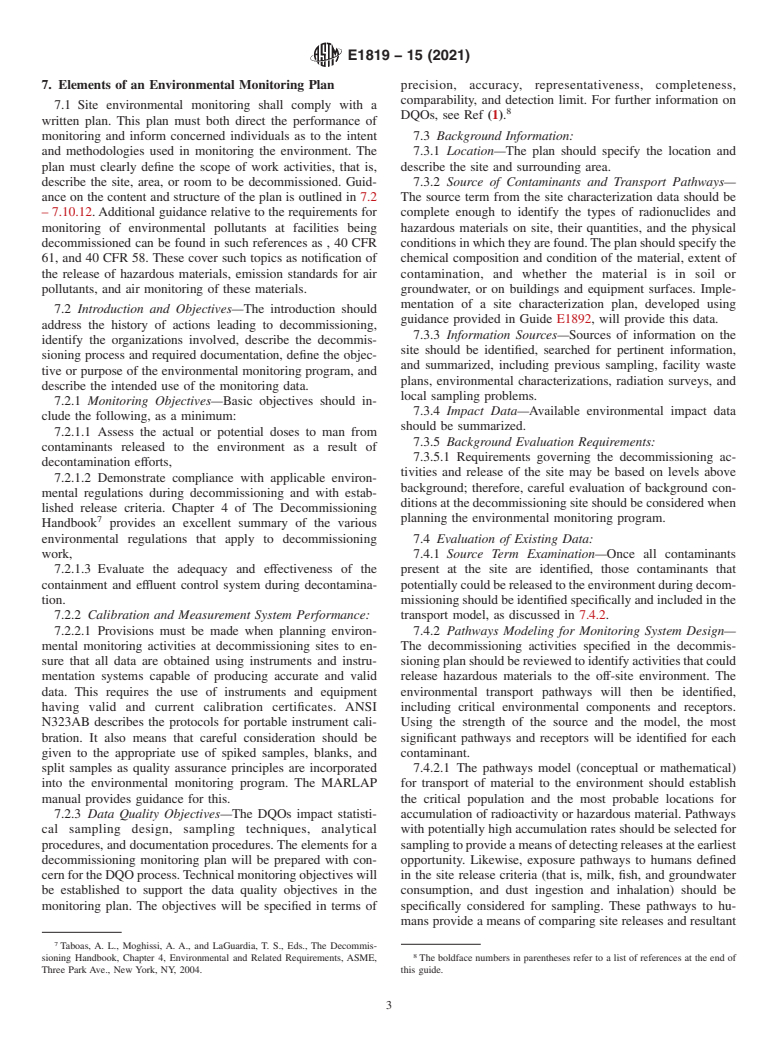 ASTM E1819-15(2021) - Standard Guide for  Environmental Monitoring Plans for Decommissioning of Nuclear  Facilities