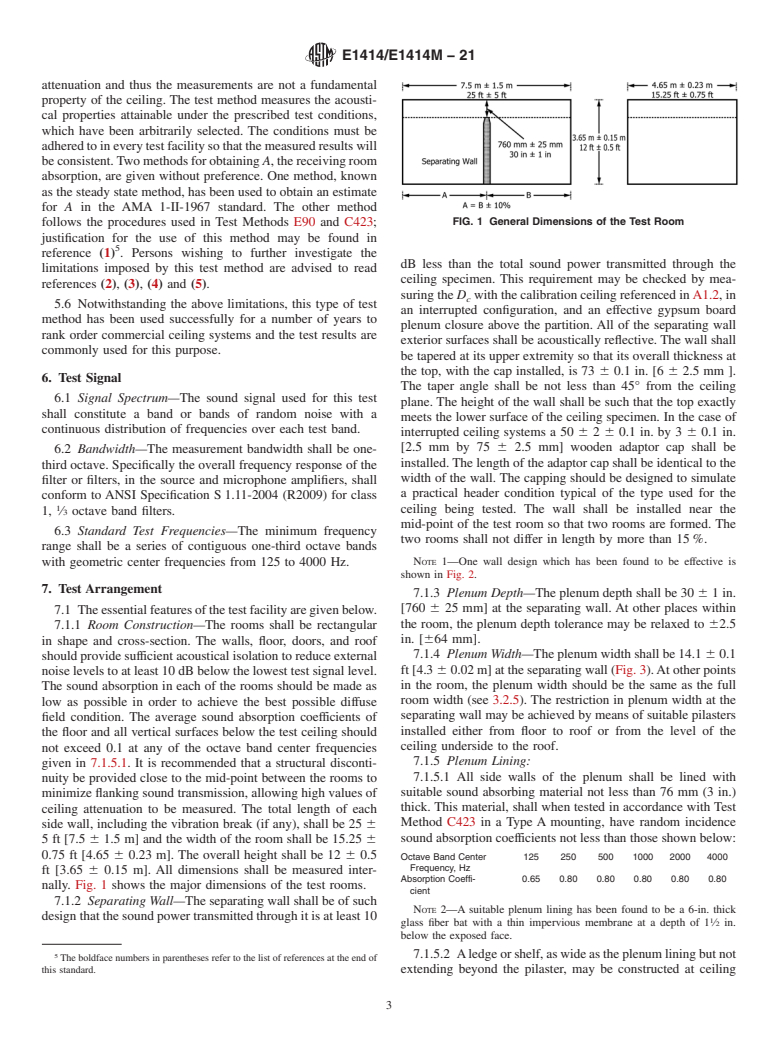 ASTM E1414/E1414M-21 - Standard Test Method for  Airborne Sound Attenuation Between Rooms Sharing a Common Ceiling  Plenum