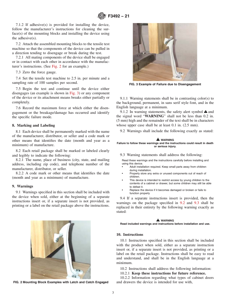ASTM F3492-21 - Standard Consumer Safety Specification for Child Safety Locks and Latches for Use with Cabinet Doors and  Drawers
