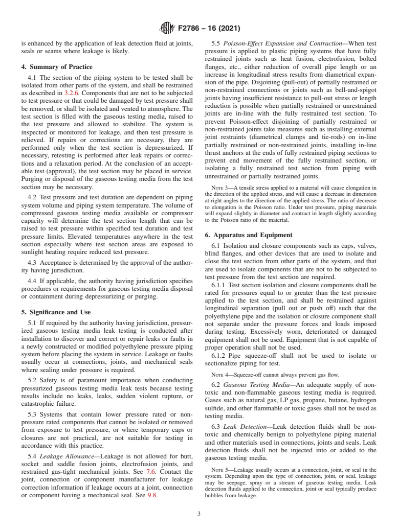 ASTM F2786-16(2021) - Standard Practice for  Field Leak Testing of Polyethylene (PE) Pressure Piping Systems   Using Gaseous Testing Media Under Pressure (Pneumatic Leak Testing)