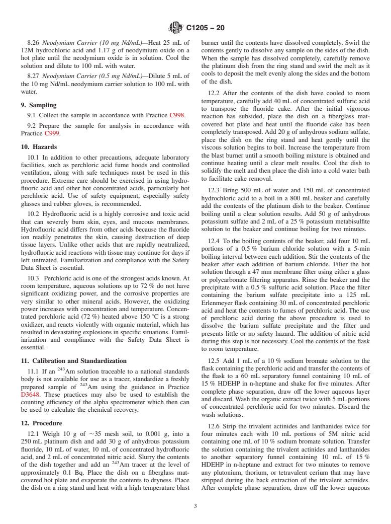 ASTM C1205-20 - Standard Test Method for  The Radiochemical Determination of Americium-241 in Soil by  Alpha Spectrometry