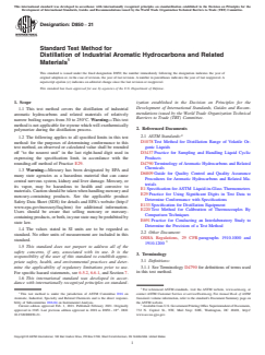 ASTM D850-21 ASTM D850-21 - Standard Test Method for Distillation of Industrial Aromatic Hydrocarbons and Related Materials - Page 1 preview