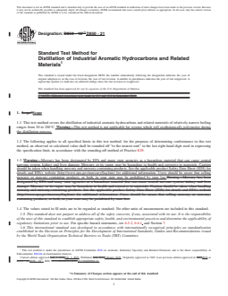 ASTM D850-21 REDLINE ASTM D850-21 - Standard Test Method for Distillation of Industrial Aromatic Hydrocarbons and Related Materials - Page 1 preview