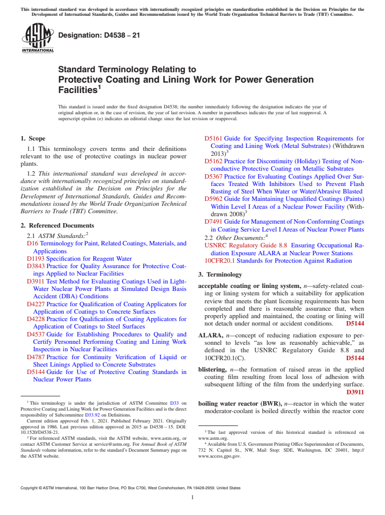 ASTM D4538-21 - Standard Terminology Relating to Protective Coating and Lining Work for Power Generation Facilities