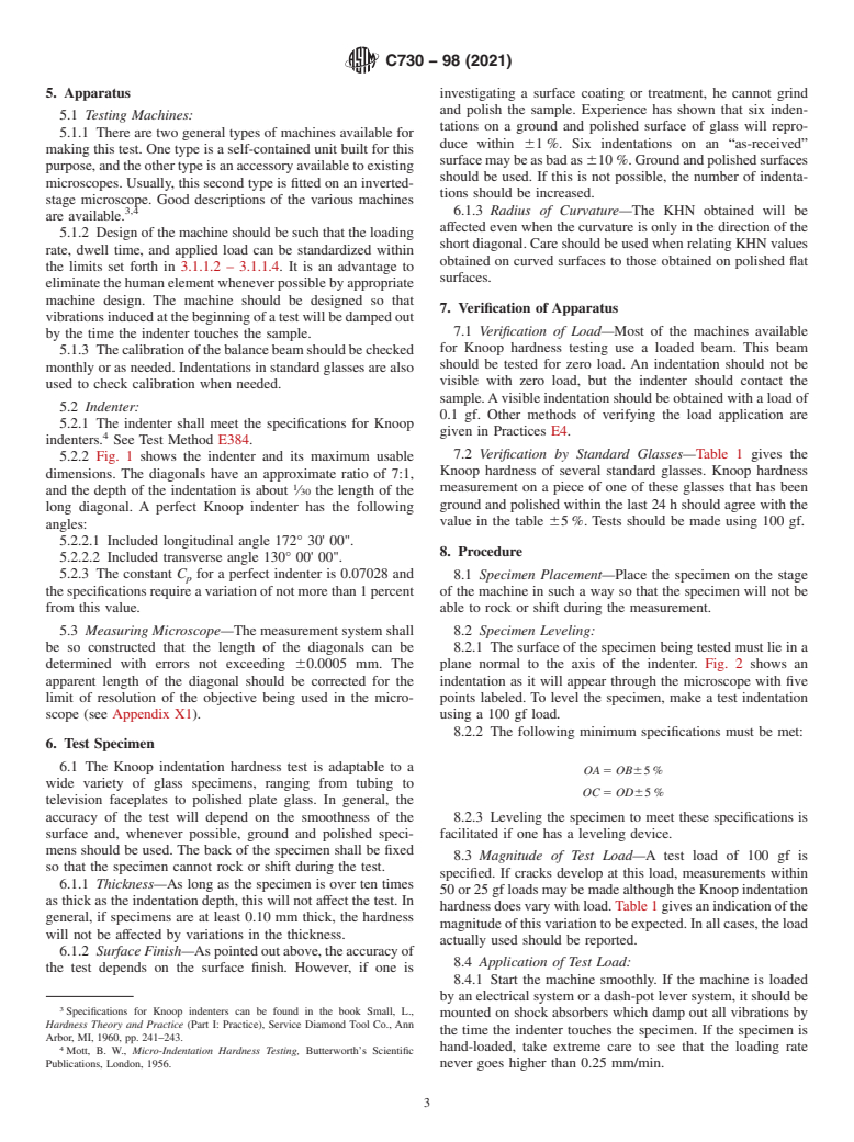 ASTM C730-98(2021) - Standard Test Method for Knoop Indentation Hardness of Glass