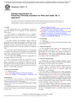 ASTM D2219-21 ASTM D2219-21 - Standard Specification for Poly(Vinyl Chloride) Insulation for Wire and Cable, 60 °C Operation - Page 1 preview