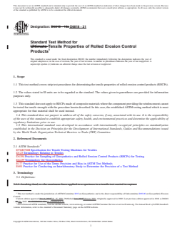 ASTM D6818-21 REDLINE ASTM D6818-21 - Standard Test Method for Tensile Properties of Rolled Erosion Control Products - Page 1 preview