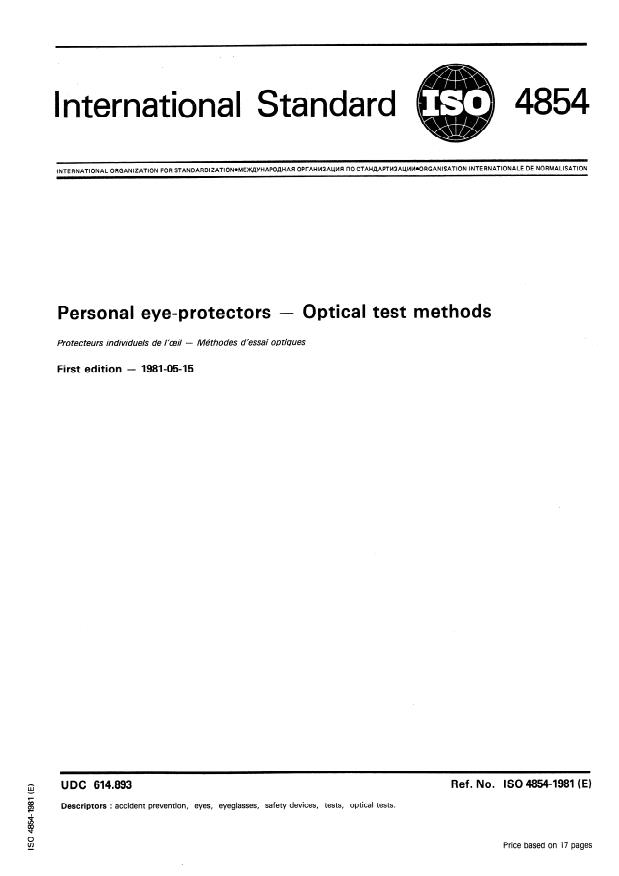 ISO 4854:1981 - Personal eye-protectors -- Optical test methods